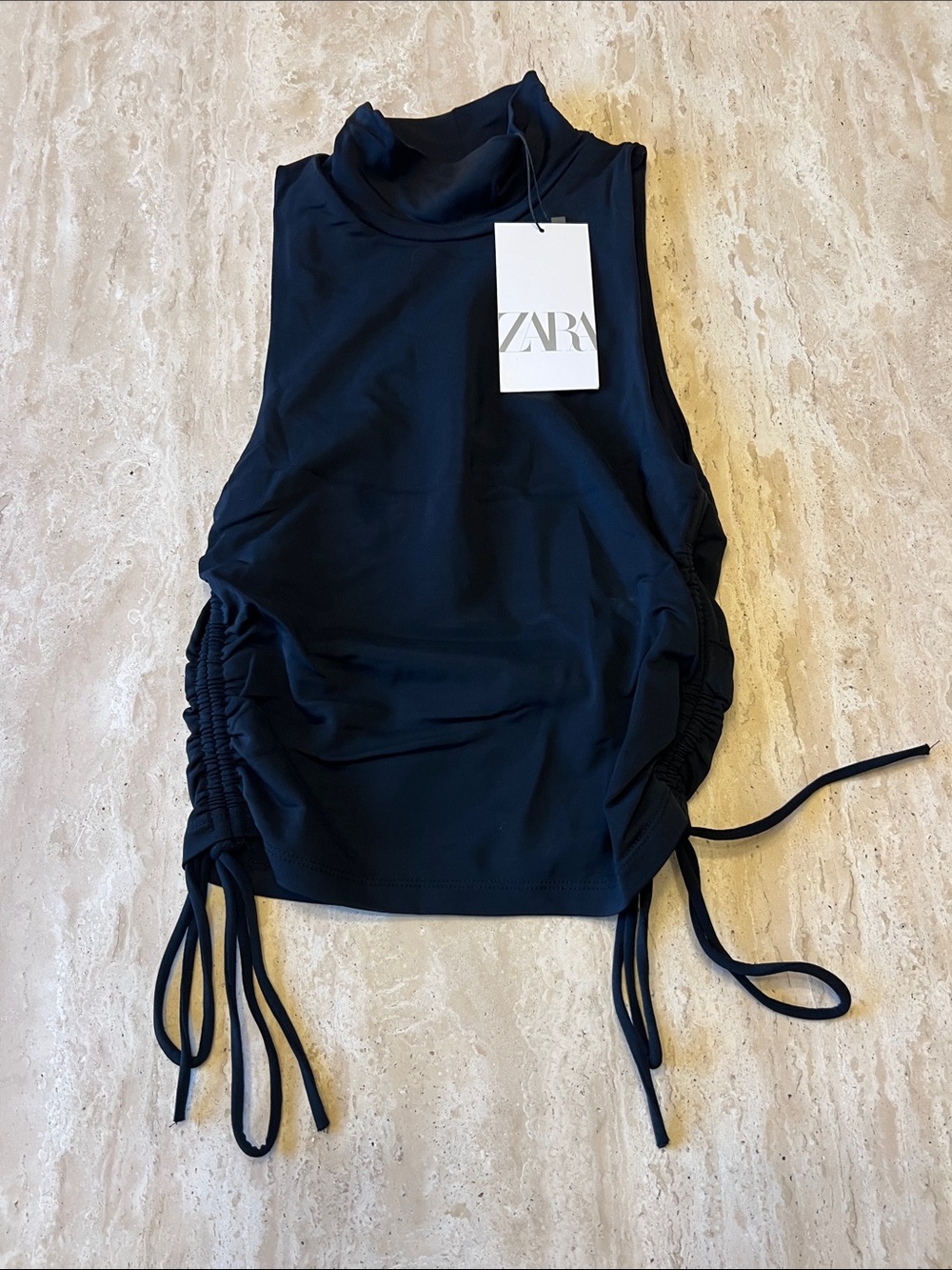 Zara Black High-Neck Tank with Side Ruching